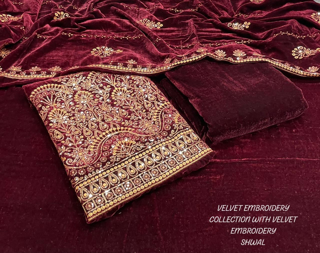 VELVET EMBROIDERY COLLECTION WITH VELVET EMBROIDERY SHWAL 🌸