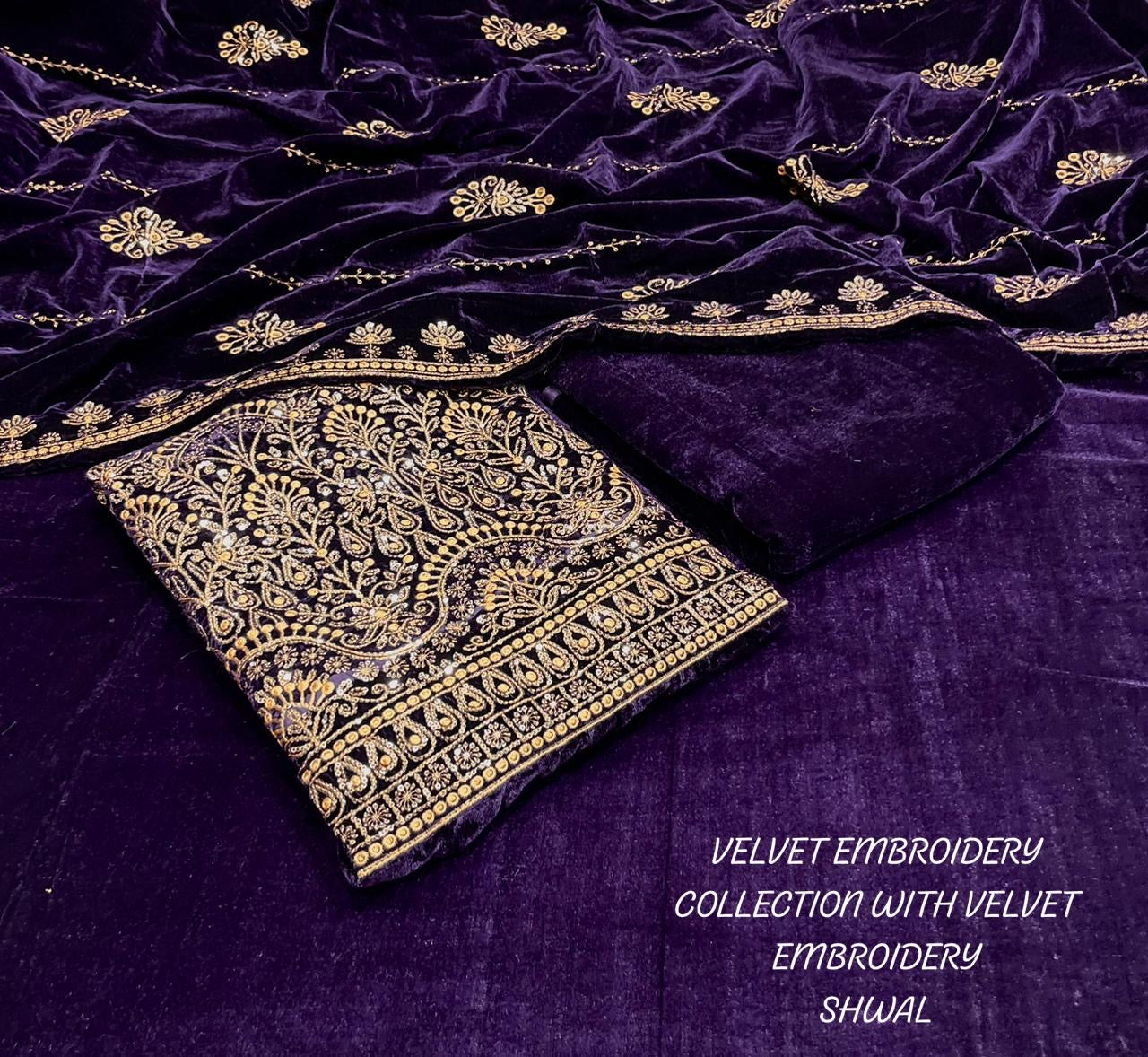 VELVET EMBROIDERY COLLECTION WITH VELVET EMBROIDERY SHWAL 🌸