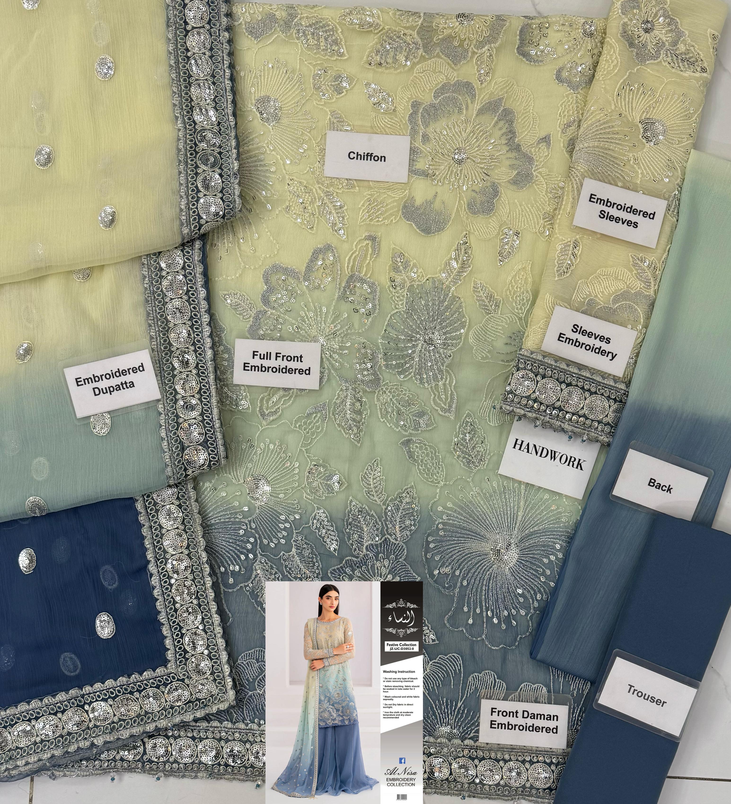 *JAZMIN*. JZ-3052. EBROIDED  Unstithced Ladies Fancy Dress